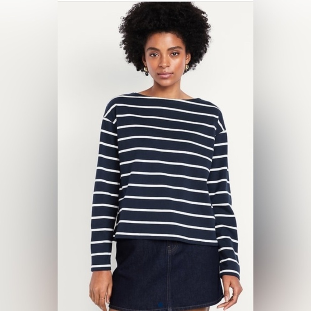NEW…Striped Navy and White Mariner Loose-Sleeve Too